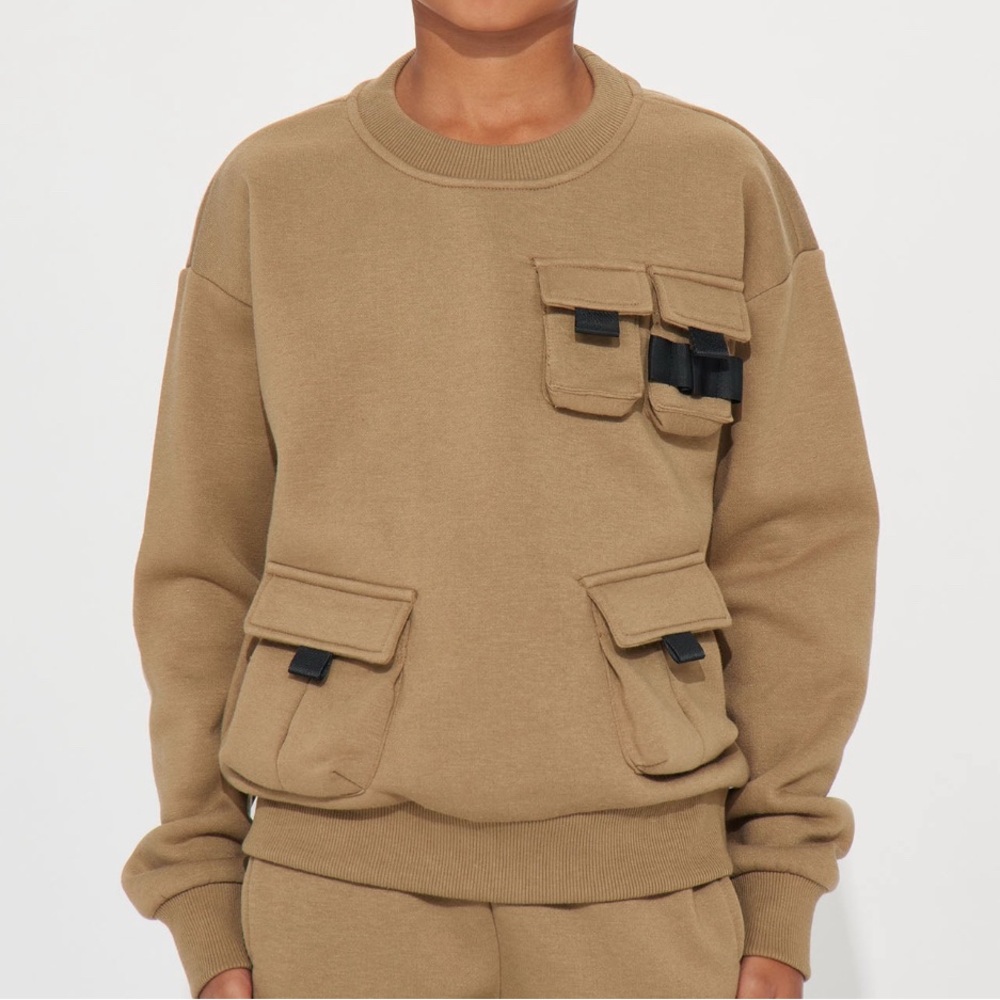 Boys Fashion Nova Tan Utility Pocket Sweater